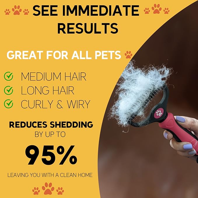 Pret & Lively 2 in 1 Pet Hair Dematting Tool, Tough Mats and Tangles, Undercoat Rake Comb, Dogs, Cats, Rabbits, Hairy Pets, Holiday Gift, Professional Grooming Brush For Deshedding, Extra Wide (Pink)