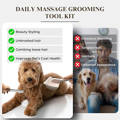 Specialized Grooming Tool for Great Pyrenees and Doodles (Goldendoodles, Poodles & Labradoodles) - Dog Slicker Brush & Comb Kit: Work Through Dense and Long Coats, for Both Matted Hair and Shedding