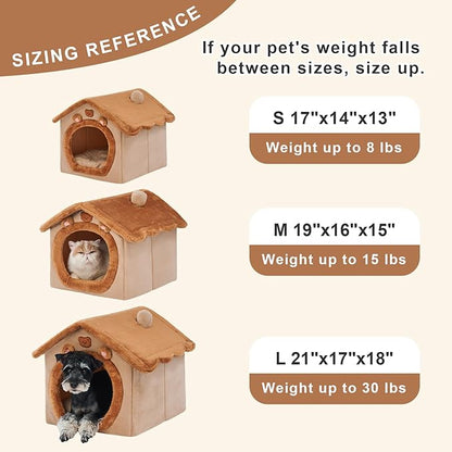 Jiupety Dog House Dog Bed with Cover Cave with Non-Slip Bottom, M Size Tent Bed Up to 15 Lbs Cat and Puppy, Brown