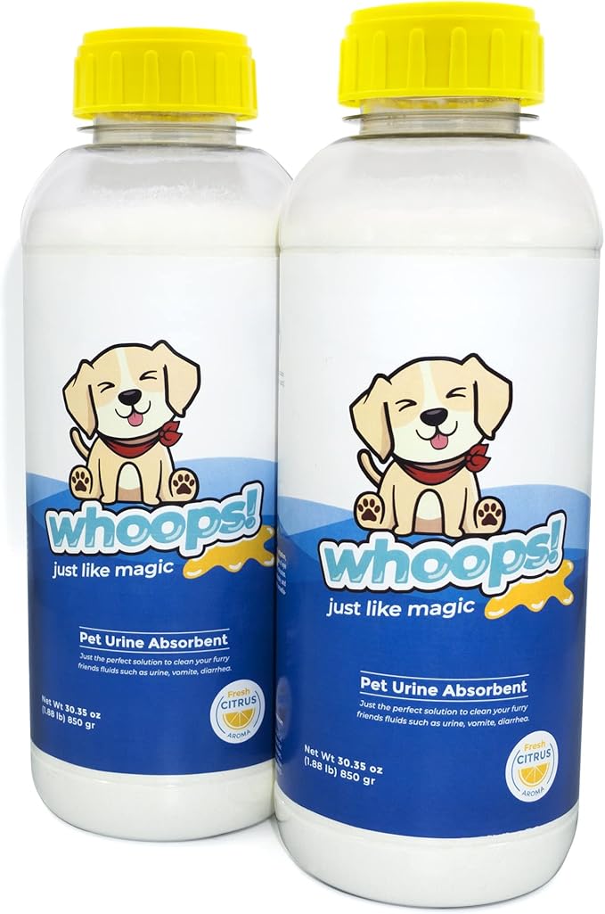 Whoops! Pet Accident Cleanup Powder - Non-Toxic, Citrus Fragrance, Absorbs & Deodorizes Urine, Vomit, Diarrhea - 2 Pack (29.98 oz Each)