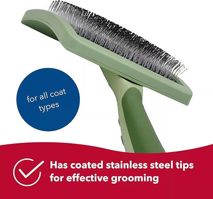 Coastal Dog Slicker Brush, Green - Grooming Brush for Dogs of All Hair Types, Pet Brush for Shedding - Curved Design for Easy Detangling - Non-Slip Handle, 6.75'' x 4.25''