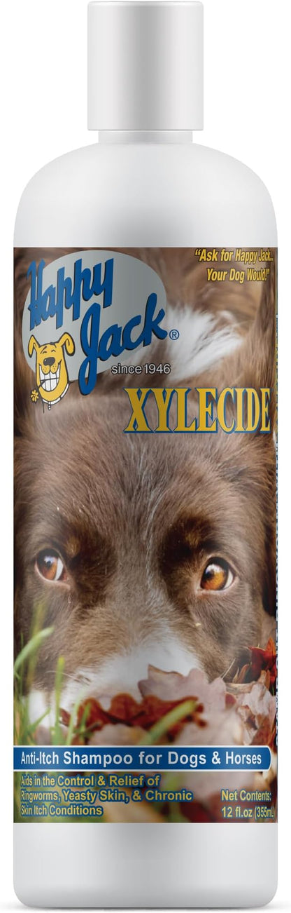 Happy Jack Xylecide, Itch Relief Shampoo for Dogs, Control Ringworms, Itchy Skin Treatment for Hot Spots, Seborrheic Dermatitis, Dandruff, Psoriasis, Eczema, Kennel Itch (12 oz)