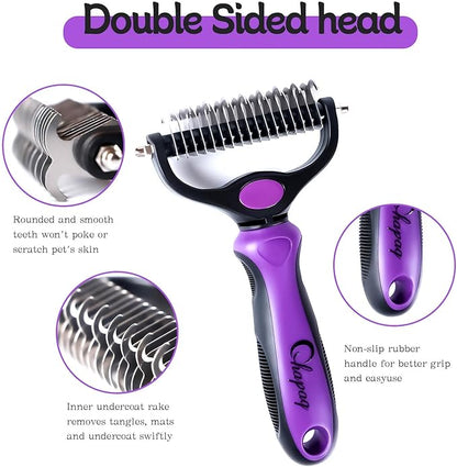 Pet Grooming Brush and Metal Comb Double Sided Long Hair Pet Undercoat Cleaner Undercoat Rake for Dogs and Cats Removes Mats and Lint Effectively removes shedding or carpeted sofa flyaway hair.