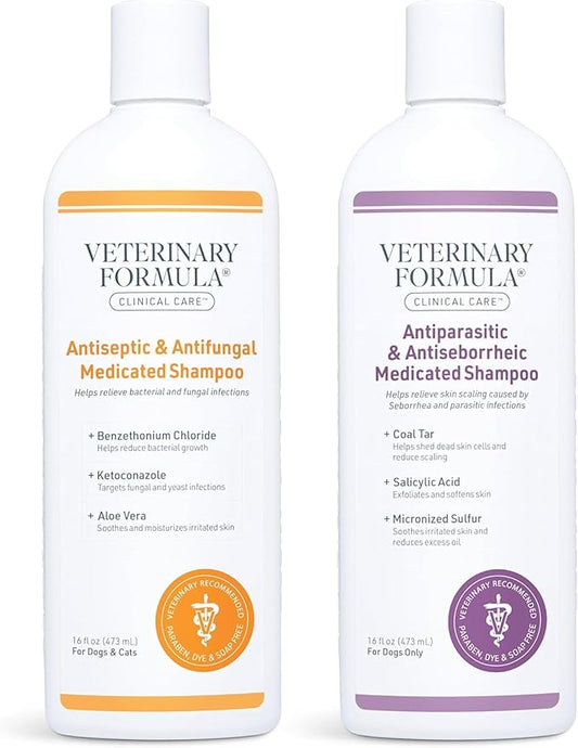 Veterinary Formula Clinical Care Antiparasitic & Antiseborrheic Medicated Dog Shampoo & Clinical Care Antiseptic and Antifungal Medicated Shampoo for Dogs & Cats