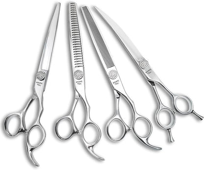 Polished Dog Grooming Scissors Set with Simulation Diamond 440C Stainless Steel Thinner Curved Straight Chunker Shears with Comb 7''