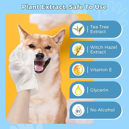 Vannon Extra Thick Pet Bathing Wipes for Dogs & Cats, Cleaning & Odor-Controlling Grooming Gloves, Nourish Fur Glove Wipes for Daily Care and Traveling, Rinse Free, Unscented, 6 PCS