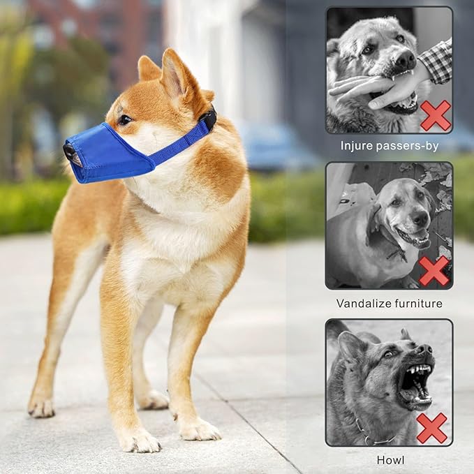 Idepet 1SET Dog Muzzles Suit,7PCS Adjustable Dog Cover Anti-Biting Barking Muzzles for Small Medium Large Extra Dog (Blue,Pack of 7)