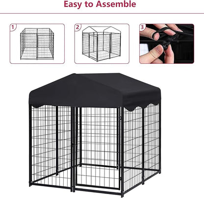 Large Dog Kennel Outdoor, Dog House with Waterproof Cover for Medium to Small Dogs 4.5'H x 4'L x 4'W ft Dog Kennel Outside, Outdoor Pet Enclosures Crate Cage Playpen Run Indoor