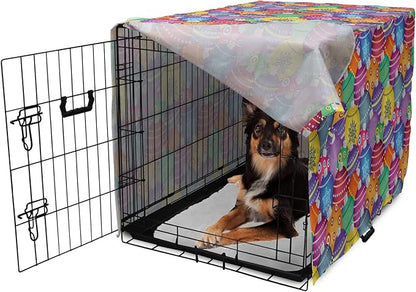 Ambesonne Christmas Dog Crate Cover, Colorful Christmas Balls Different Retro Patterns Holiday Celebration Theme Print, Easy to Use Pet Kennel Cover for Medium Large Dogs, 36 Inch, Purple Multicolor