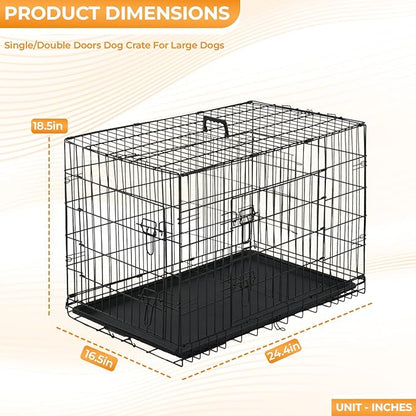 PayLessHere Large Dog Crate Kennel for Medium Large Dogs 24 inches Metal Dog Cage Double-Door Folding Travel Indoor Outdoor Puppy Playpen with Divider and Handle Plastic Tray,Black