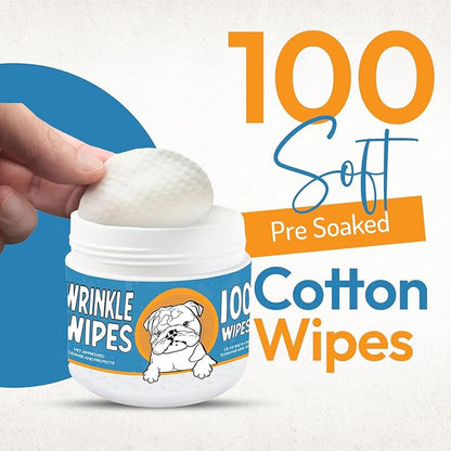 Bulldog Wrinkle Wipes for Dogs – Deodorizing & Soothing with Honeysuckle Extract – Non-Irritating, Cleans Wrinkles, Folds, Paws & Tail Pockets – for Bulldogs, Pugs & Frenchies (100 Count)