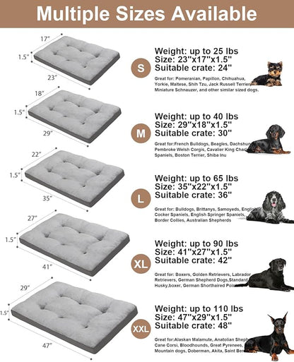 Dog Bed for Crate Washable Extra Large Dog Bed Plush Dog Kennel Pad Pet Sleeping Mat with Anti-Slip Bottom, 47x29 Inch, Grey
