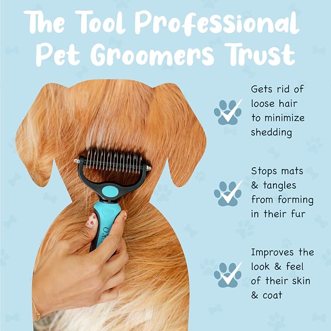 Sinko Undercoat Rake for Dogs & Cats, Dematting Comb with Extra Wide Double-Sided Stainless Teeth for Detangling, Deshedding, Brushing & Removing Shed Fur, Knots, Mats, and Tangles in Pets (Blue)