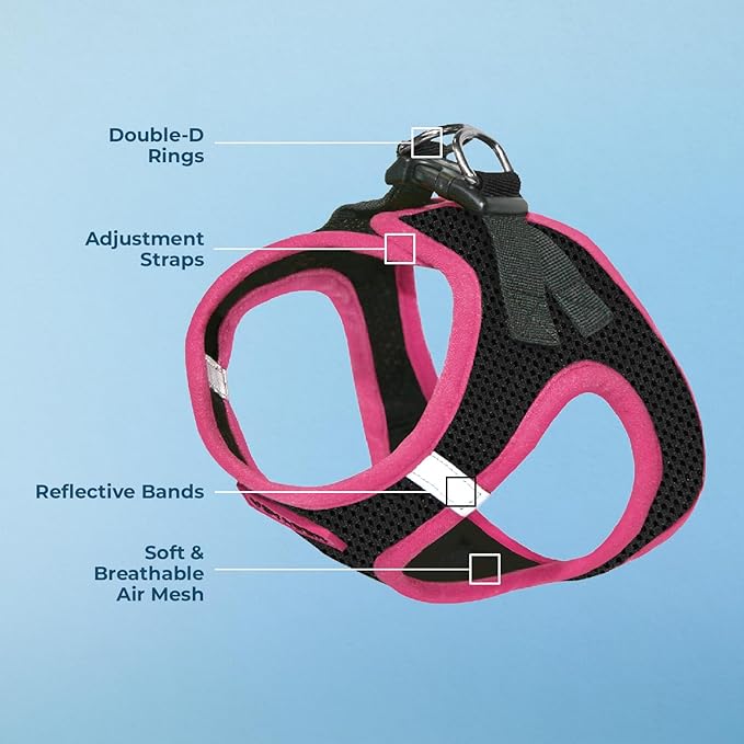 Voyager Step-in Air Dog Harness - All Weather Mesh, Reflective, No Pull Harness for Small, Medium Dogs, Cats - Secure with Hook & Loop Fastener, Buckle, Double D-Rings - Black/Pink Trim, S