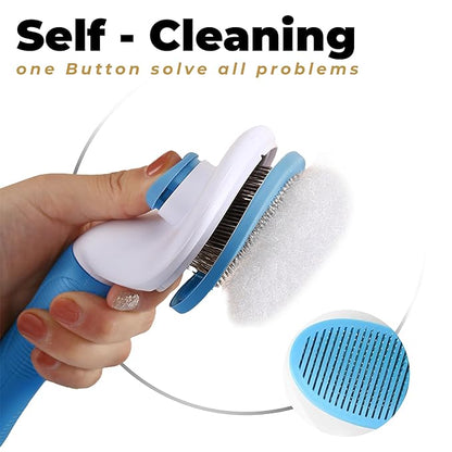 Self-Cleaning Slicker Brush for Dogs & Cats – Deshedding Pet Grooming Tool with Ergonomic Handle – Pain-Free, Rust-Resistant Bristles – Eco-Friendly for Long & Short Coats
