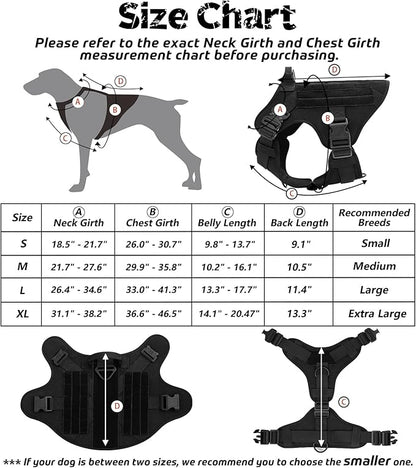 rabbitgoo Tactical Dog Harness for Large Dogs, Heavy Duty Dog Harness with Handle, No-Pull Service Dog Vest Large Breed, Adjustable Military Dog Vest Harness for Training Hunting Walking, Black, XL