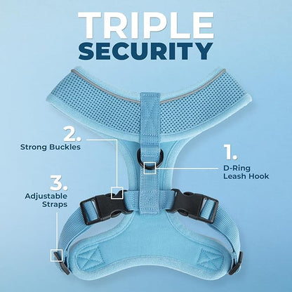 Voyager Aerolite No Pull Mesh Dog Harness with Lightweight, Soft, Breathable, Reflective Stitching, and Adjustable Straps for Walking, Running, Training, Heavy Duty and Durable - Baby Blue, S