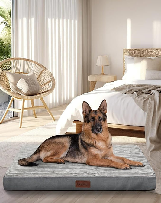 OhGeni 41 Inch Orthopedic Waterproof & Machine Washable Dog Bed with Egg Crate Foam Support, Non-Slip Bottom and Removable Pet Bed Cover for Extra Large, Large, Medium, Small Dogs (Gray)