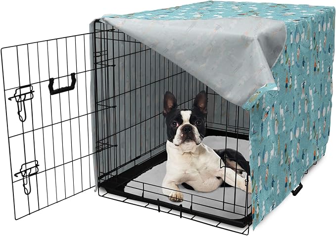 Lunarable Christmas Dog Crate Cover, Winter Games Theme Pattern with Snowman Trees Snowboard Reindeer and Adults, Easy to Use Pet Kennel Cover for Small Dogs Puppies Kittens, 22 Inch, Multicolor