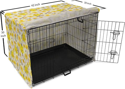 Lunarable Daffodil Dog Crate Cover, Gentle Nature Theme Blooming Spring Season Realistic Romantic Bedding Plants, Easy to Use Pet Kennel Cover for Medium Large Dogs, 42 Inch, Yellow Green Tan