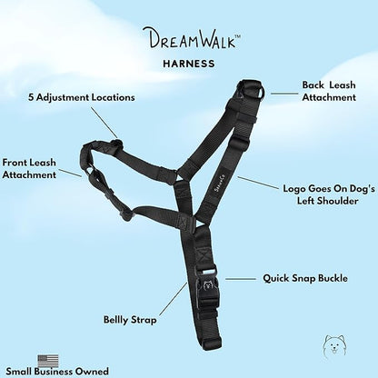 ShawnCo Dream Walk No-Pull Dog Harness- Adjustable, Comfortable, Easy to Use Pet Halter to Help Stop Pulling for Small, Medium and Large Dogs (Midnight, M)