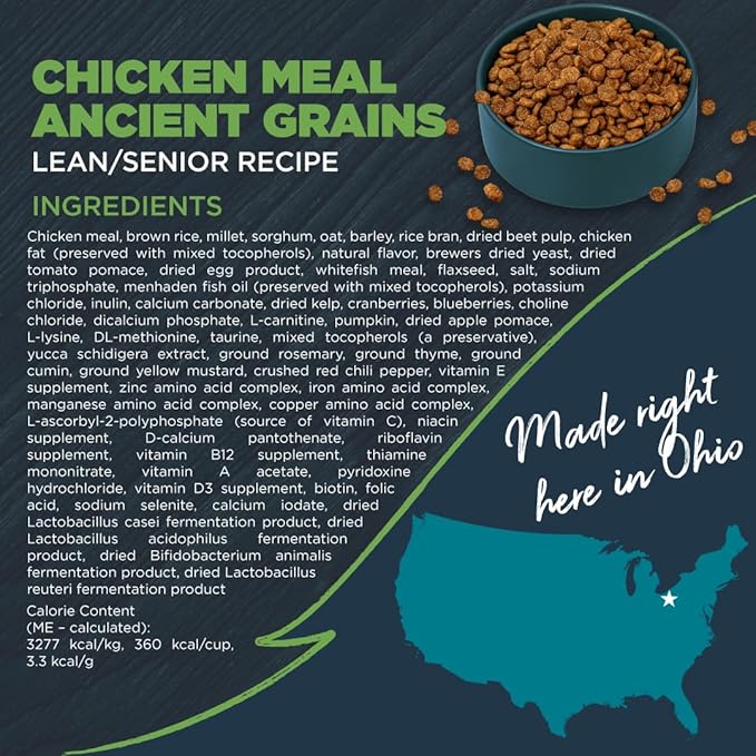 Blackwood Lean/Senior Dry Dog Food, Chicken Meal with Ancient Grains, 10 Pound Bag for Weight Management and Muscle Mass Maintenance