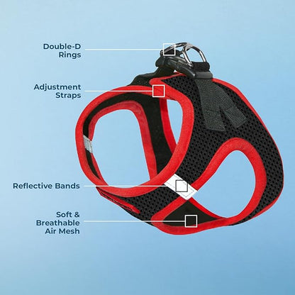 Voyager Step-in Air Dog Harness - All Weather Mesh, Reflective, No Pull Harness for Small, Medium Dogs, Cats - Secure with Hook & Loop Fastener, Buckle, Double D-Rings - Black/Red Trim, L