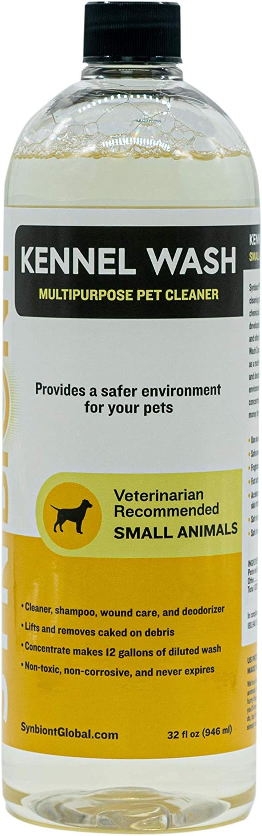 Synbiont Kennel Wash 32 oz Concentrate - Cleaner & Deodorizer for Birds, Cats, Dogs, Rabbits, Chickens - Dog Kennel Deodorizer Alternative - Pet Shampoo