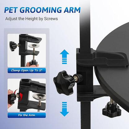 Dog Grooming Arm with 5pcs Pet Bath Brush - 35" Pet Grooming Table Arm with Adjustable No Sit Haunch Holders, Dog Grooming Stand with Loop Noose - Ideal for Small & Medium Dogs