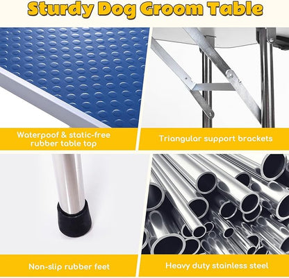 Grooming Table for Dogs, 46" Portable Grooming Table for Large Dogs at Home, Foldable Dog Grooming Table with Arm, Noose, Mesh Tray, Maximum Capacity 300 LBS, Blue