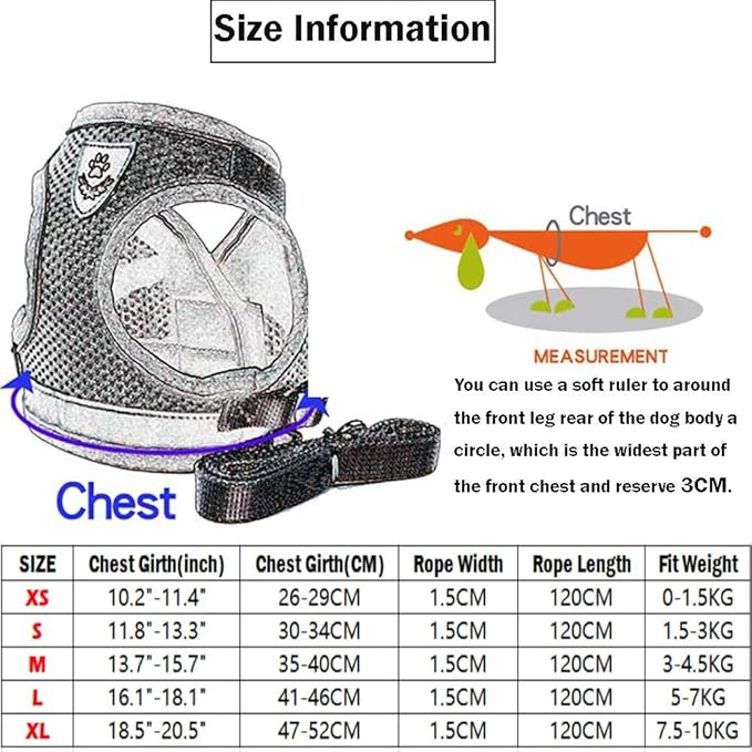 FEimaX Dog Harness and Leash Set for Walking, Soft Mesh Adjustable Easy Control Lightweight Cat Vest Harnesses with Reflective Strips, Escape Proof Small Dogs Cats Vests