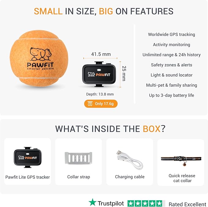 Lite for Cats 4g GPS Tracker | Real Time Tracking | Activity Monitoring |Location History | Unlimited Range | Safety Collar Included | Onyx Black