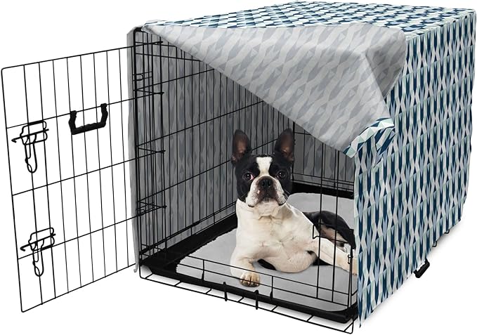 Lunarable Chevron Dog Crate Cover, Stripes Zigzags and Other Geometrical Shapes Pastel Colored Pattern, Easy to Use Pet Kennel Cover for Small Dogs Puppies Kittens, 22 Inch, Mint Navy Blue Pale Blue