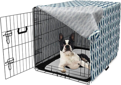 Lunarable Chevron Dog Crate Cover, Stripes Zigzags and Other Geometrical Shapes Pastel Colored Pattern, Easy to Use Pet Kennel Cover for Small Dogs Puppies Kittens, 22 Inch, Mint Navy Blue Pale Blue