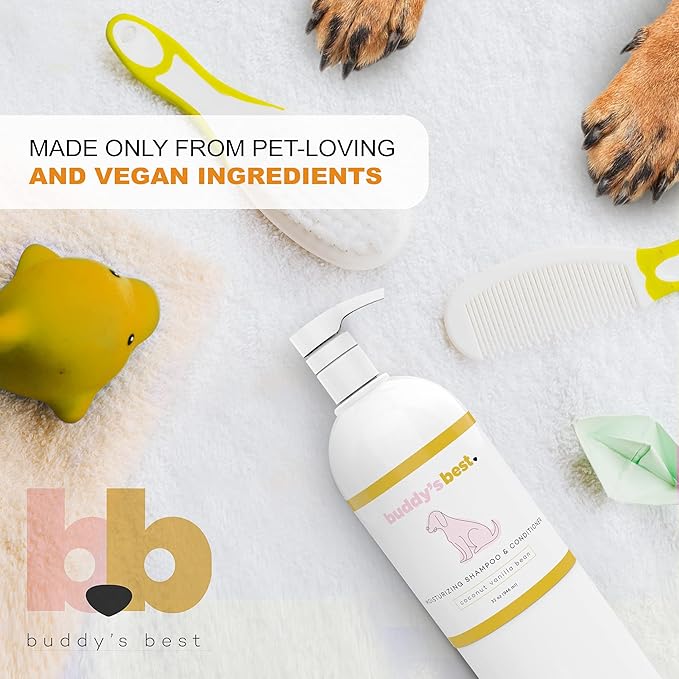Buddy's Best Dog Shampoo for Smelly Dogs - Oatmeal Dog Shampoo and Conditioner for Dry and Sensitive Skin - Moisturizing Puppy Wash Shampoo, Coconut Vanilla Bean Scent, 32oz