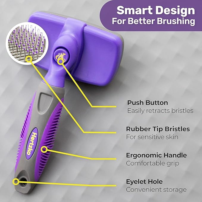 Hertzko Self-Cleaning Slicker Brush for Deshedding Long and Short-Haired Pets - Small Size Grooming Rake and Comb for Dogs and Cats
