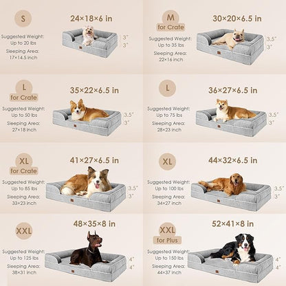 EHEYCIGA Orthopedic Dog Bed for Small Dogs, Waterproof Memory Foam Small Dog Beds with Sides, Non-Slip Bottom and Egg-Crate Foam Medium Dog Couch Bed with Washable Removable Cover, Grey
