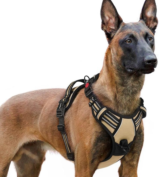 rabbitgoo Dog Harness for Large, No Pull Pet Harness with 3 Buckles, Adjustable Soft Padded Dog Vest with Instant Control Handle, Easy Walking Reflective Pet Vest for Extra Large Dogs, Beige, XL