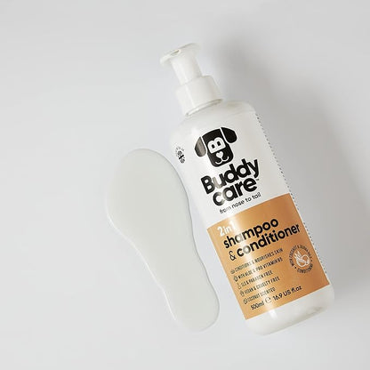2in1 Dog Shampoo & Conditioner by Buddycare | Coconut Scented | with Aloe Vera and Pro Vitamin B5 (16.90oz)