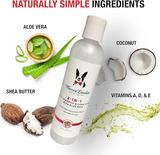 Warren London 2in1 Puppy Shampoo & Conditioner – Tearless Pet Shampoo for Puppies & Cats – Made in USA - 8oz