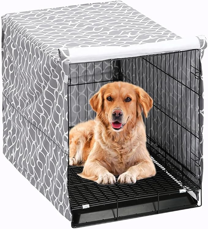 Dog Crate Cover for Wire Crates, Fits Most 48" inch Dog Crates. Easy to Put On, Take Off, and Adjust - Cover only-Gray -48 Inch