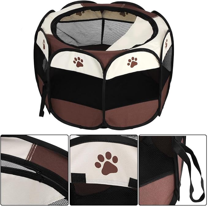 Pet Cat Dog Portable Foldable Cage Exercise & Play Tent Mesh Cover Indoor/Outdoor Use(Red)