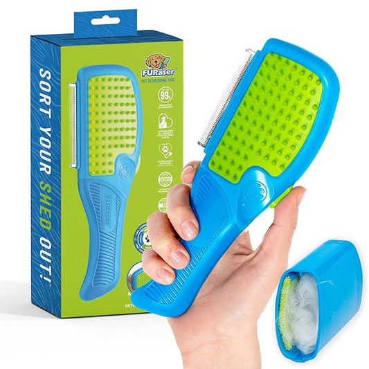 Pet Grooming Brush/Grooming Rakes for Dogs & Cats, Dematting Comb, Topcoat & Undercoat Rake, Deshedding Tool (Blue)