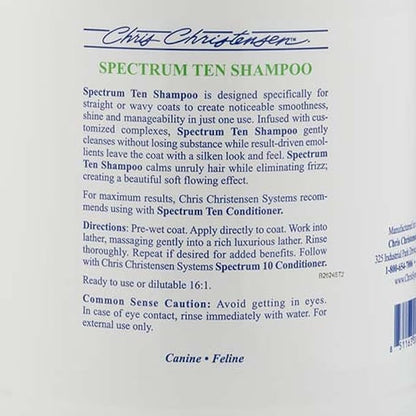 Chris Christensen Spectrum Ten Dog Shampoo, Groom Like a Professional, Gentle Cleansing, Gorgeous Shine, Made in USA, 3.8L