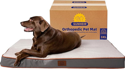 Jumbo Dog Bed Extra Large Waterproof Dog Bed, Big Orthopedic Dog Beds with Removable Washable Cover for Extra Large Dogs, Pet Bed Mat Egg-Crate Foam, 3XL(47"X29"X4"), Light Grey
