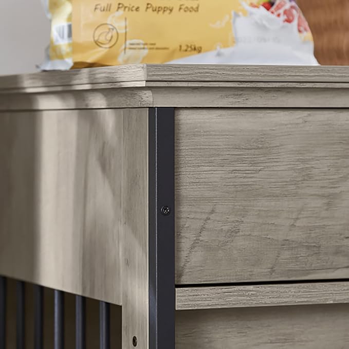 Sliding Door Dog Crate with Drawers. Grey,35.43'' W x 23.62'' D x 33.46'' H