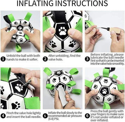 QDAN Dog Toys Soccer Ball with Straps, World Cup Interactive Dog Toys for Tug of War, Puppy Birthday Gifts, Dog Tug Toy, Dog Water Toy, Durable Dog Balls for Medium Large Dogs（8 Inch）