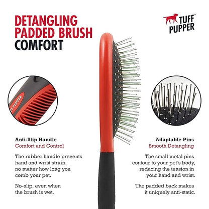 Tuff Pupper Stainless Steel Pin Brush for Long or Short Hair Pets - Detangling & Dematting Undercoat Brush for Dogs, Cats, and All Pets