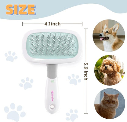 360°Rotating Dog and Cat Brush with Coated Tips and Soft Pins in 2 Length Gentle Slicker Brush for Small Dogs Puppies Yorkies Poodles Removes Loose Fur