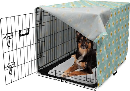 Lunarable Daffodil Dog Crate Cover, Pastel Nature Pattern with Spring Field Theme Narcissus Flower Heads, Easy to Use Pet Kennel Cover for Medium Large Dogs, 36 Inch, Seafoam Cream Yellow